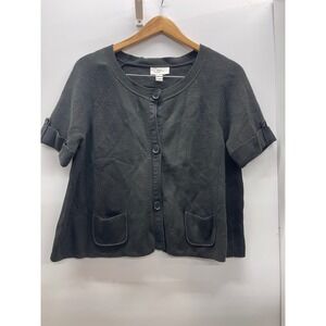 Ann Taylor Loft Womens Black Short Sleeve Button Front Cardigan Sweater Large
